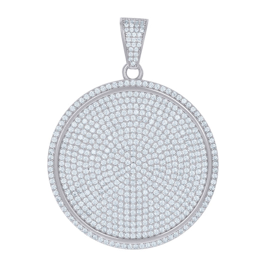 Sterling Silver Mens Cubic-Zirconia Medallion Round Cluster Charm Pendant
