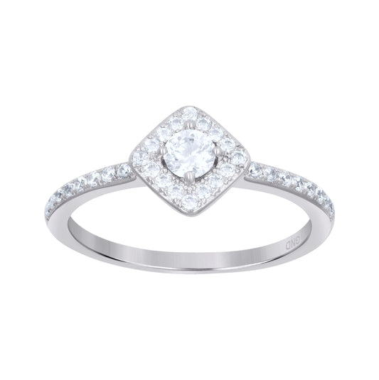 Sterling Silver Women's Cubic-Zirconia Square Face Fashion Bridal Anniversary Wedding Engagement Band Ring