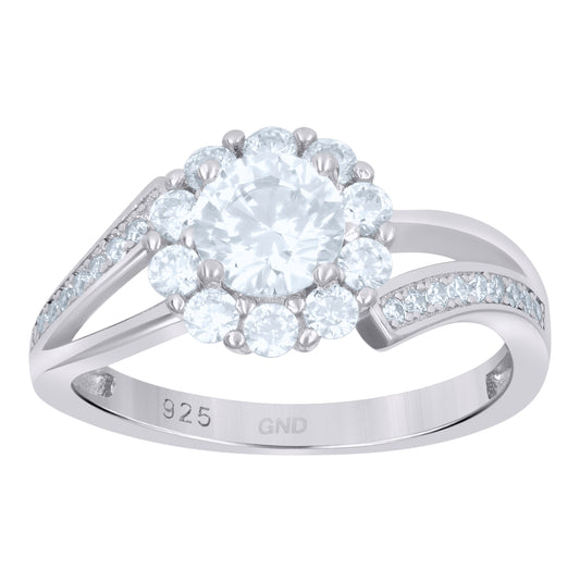 Sterling Silver Womens Cubic Zirconia Fashion Flower Bridal Anniversary Engagement Wedding Ring