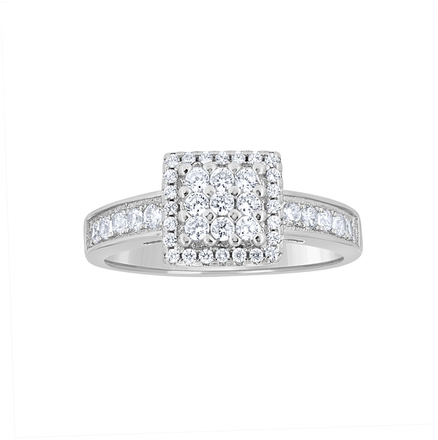 Sterling Silver Womens Cubic-Zirconia Square Head Fashion Bridal Anniversary Wedding Engagement Band Ring