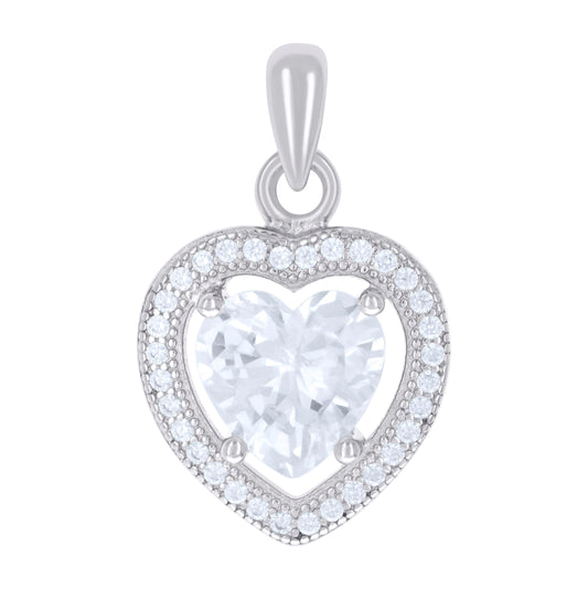 Sterling Silver Womens Cubic-Zirconia Heart Charm Pendant