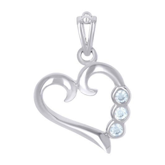 Sterling Silver Womens Cubic-Zirconia Heart Charm Pendant