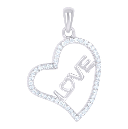 Sterling Silver Womens Cubic-Zirconia Heart Charm Pendant