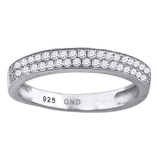 Sterling Silver Mens Cubic Zirconia 2 Row Bridal Anniversary Engagement Wedding Band Ring