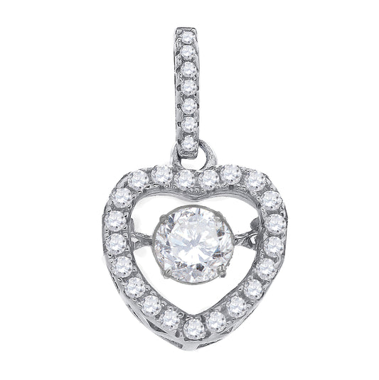 Sterling Silver Womens Cubic Zirconia Heart Charm Pendant