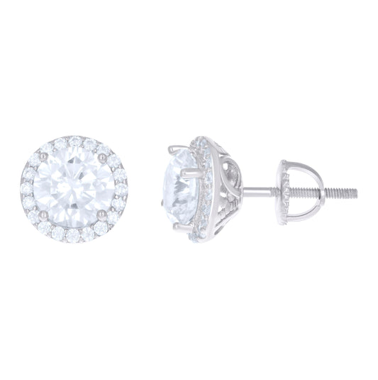 Sterling Silver Womens Cubic Zirconia Halo Round Stud Earrings