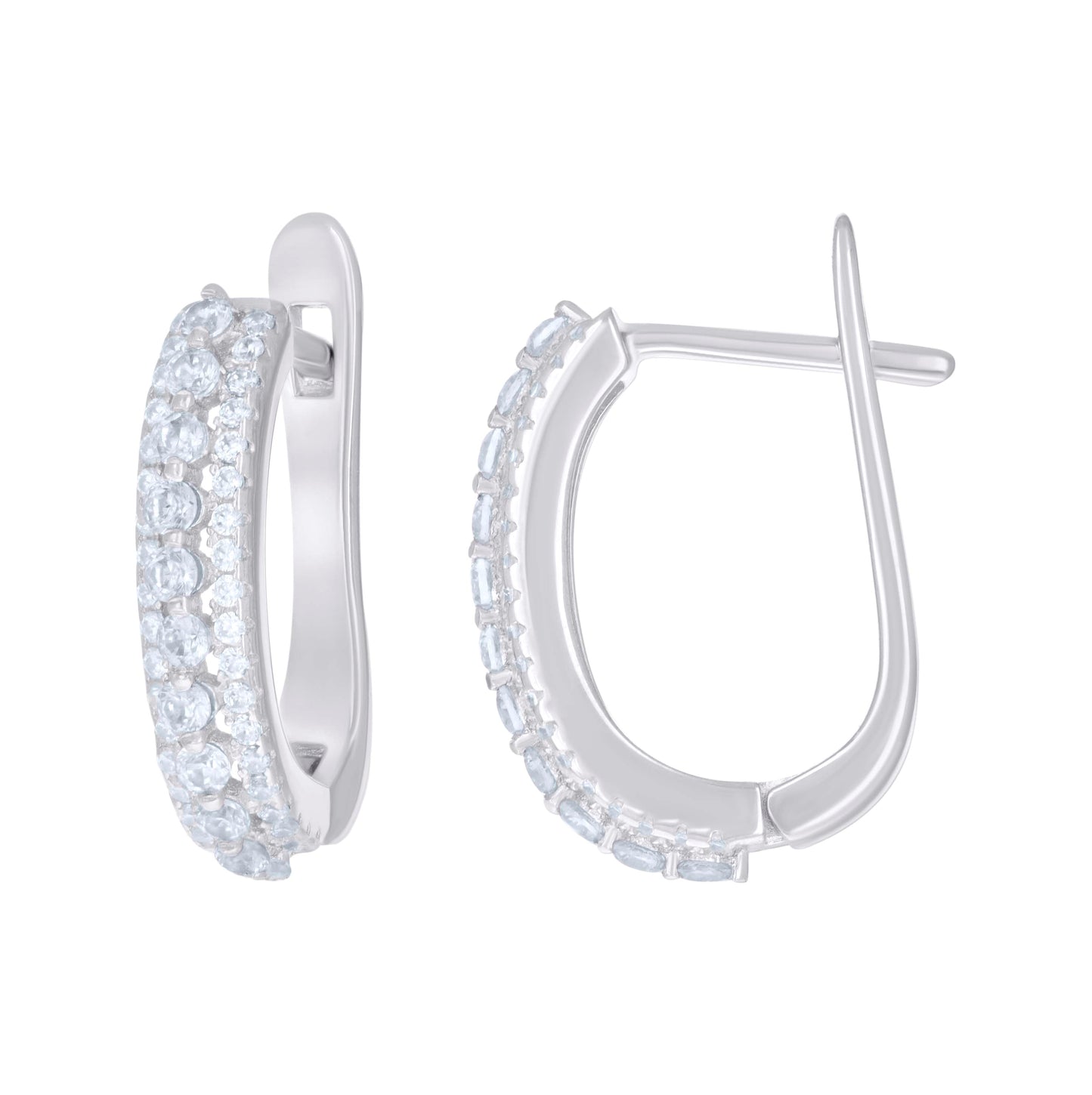 Sterling Silver Womens Cubic-Zirconia U-Shape Hoop Earrings