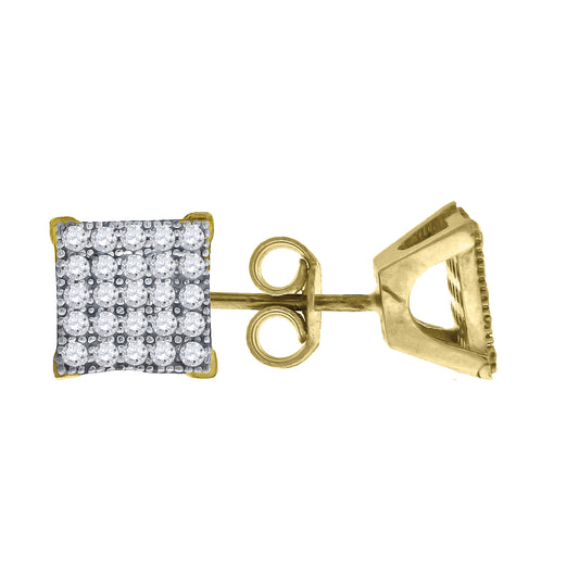 10K Gold Two-Tone Cubic-Zirconia Mens Square 7.1mm X 7.1mm Push Back Studs