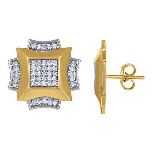 10K Gold Two-Tone Cubic-Zirconia Mens Push Back Studs