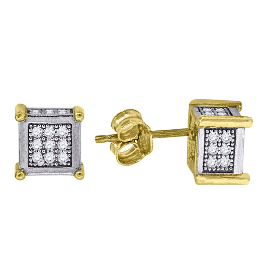 10K Gold Two-Tone Cubic-Zirconia Mens Square 7mm X 7mm Push Back Studs