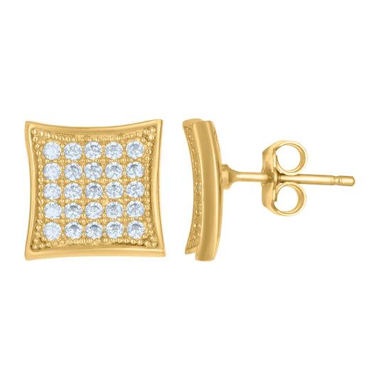 10K Two-Tone Gold Mens Cubic Zirconia Cubic-Zirconia Square Stud Earrings