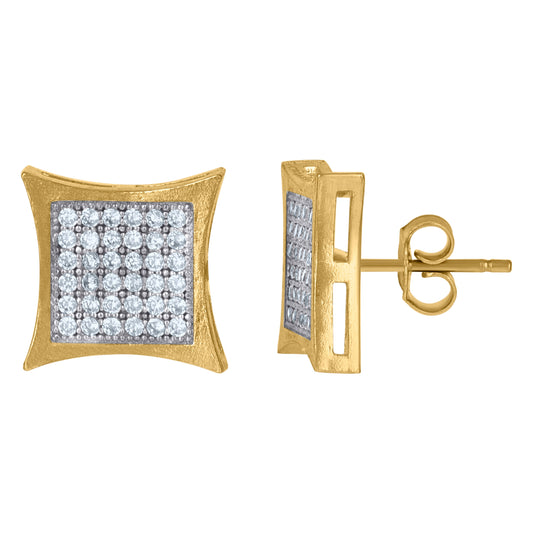 10K Gold Two-Tone Cubic-Zirconia Mens Kite 11.5mm X 11.5mm Push Back Studs