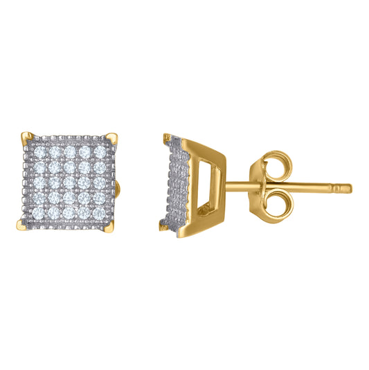 10K Two-Tone Gold Mens Cubic Zirconia Cubic-Zirconia Square Stud Earrings