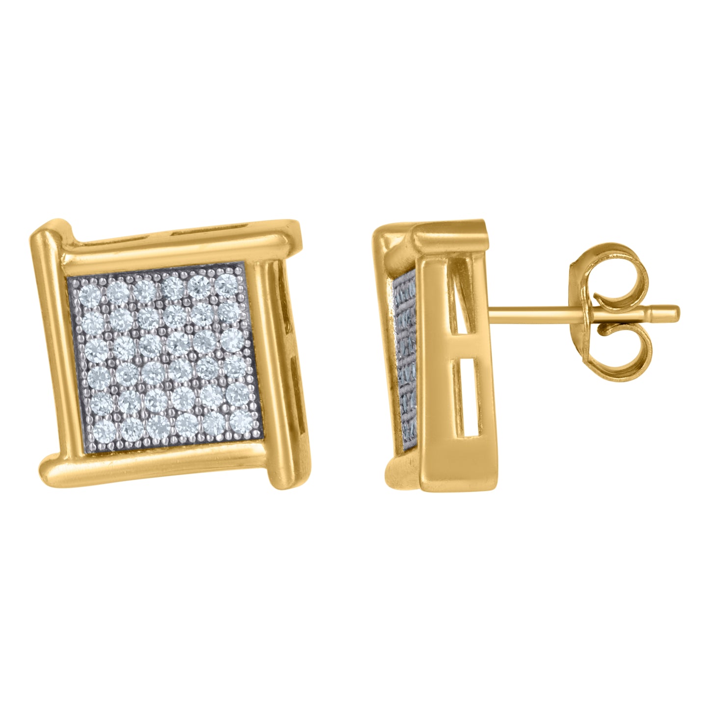 10K Two-Tone Gold Mens Cubic-Zirconia Cubic Zirconia Square Stud Earrings