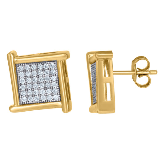 10K Two-Tone Gold Mens Cubic-Zirconia Cubic Zirconia Square Stud Earrings