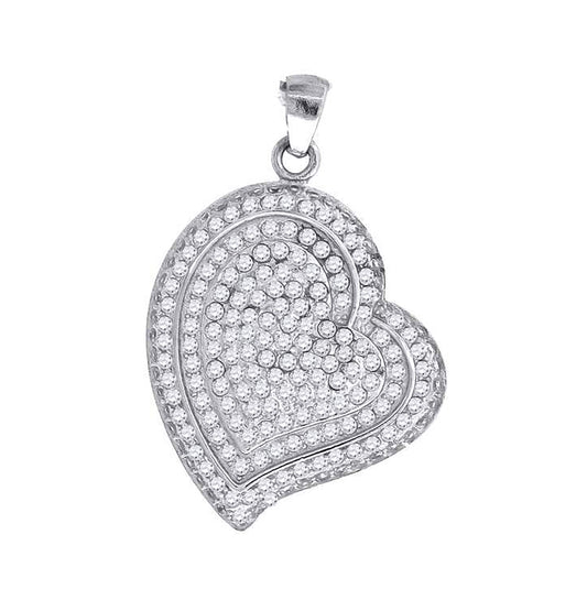 Sterling Silver Womens Cubic-Zirconia Heart Charm Pendant
