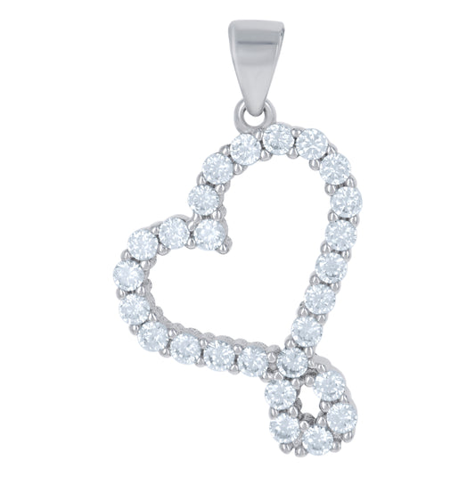 Sterling Silver Womens Cubic-Zirconia Heart Charm Pendant