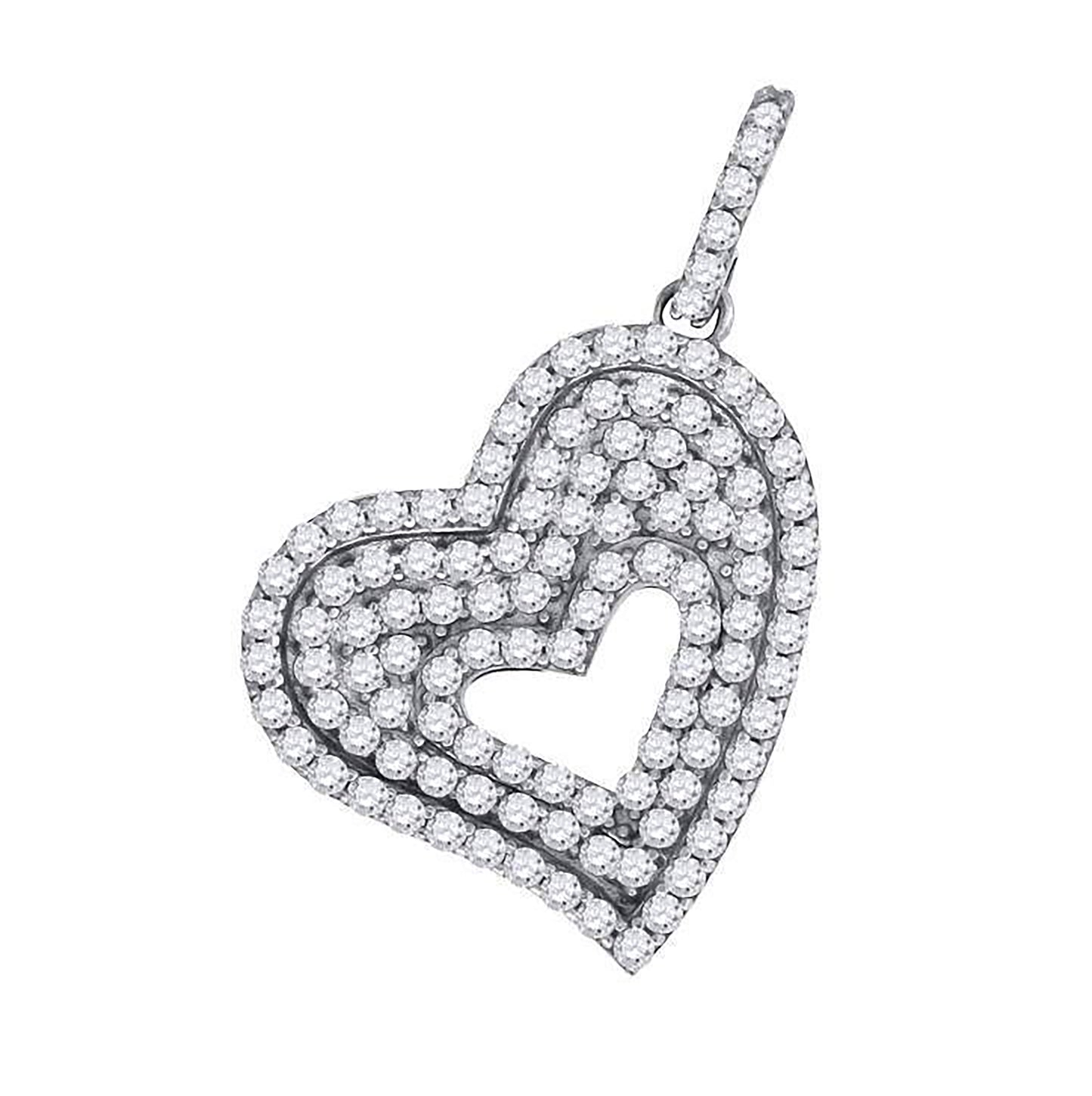 Sterling Silver Womens Cubic-Zirconia Heart Charm Pendant