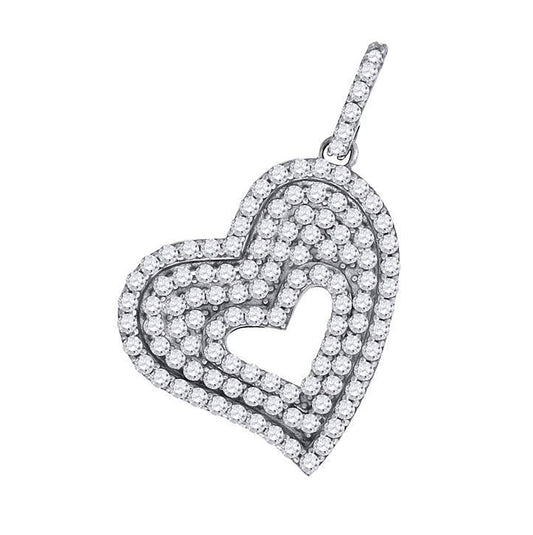 Sterling Silver Womens Cubic-Zirconia Heart Charm Pendant