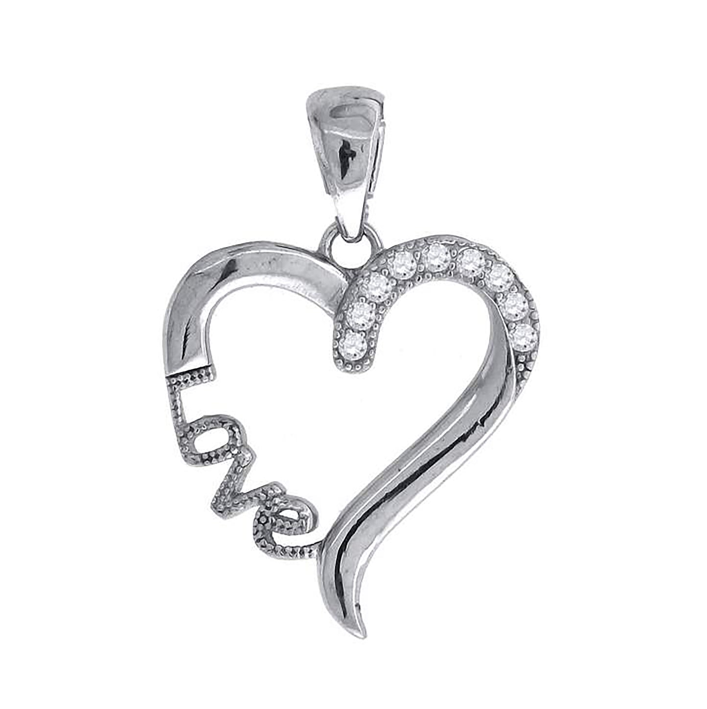Sterling Silver Womens Cubic-Zirconia Heart Charm Pendant