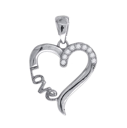 Sterling Silver Womens Cubic-Zirconia Heart Charm Pendant