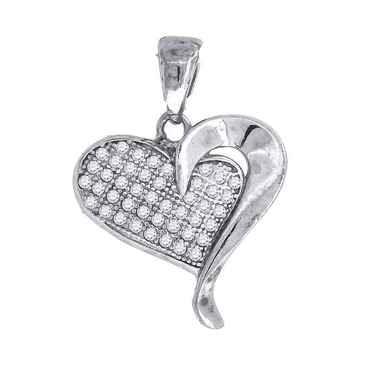 Sterling Silver Womens Cubic-Zirconia Heart Charm Pendant