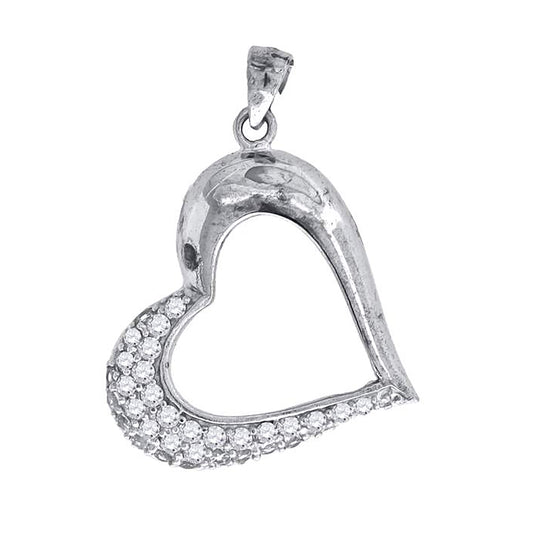 Sterling Silver Womens Cubic-Zirconia Heart Charm Pendant