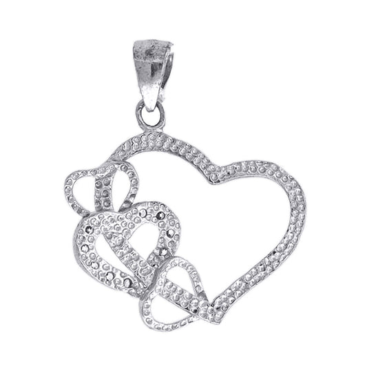 Sterling Silver Womens Cubic-Zirconia Intertwined Heart Charm Pendant