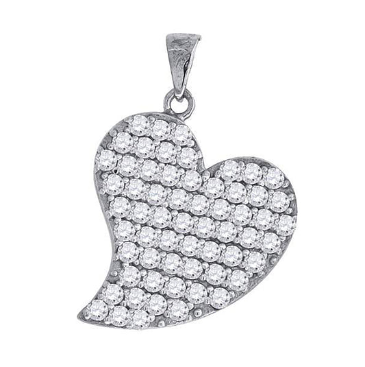 Sterling Silver Womens Cubic-Zirconia Heart Charm Pendant