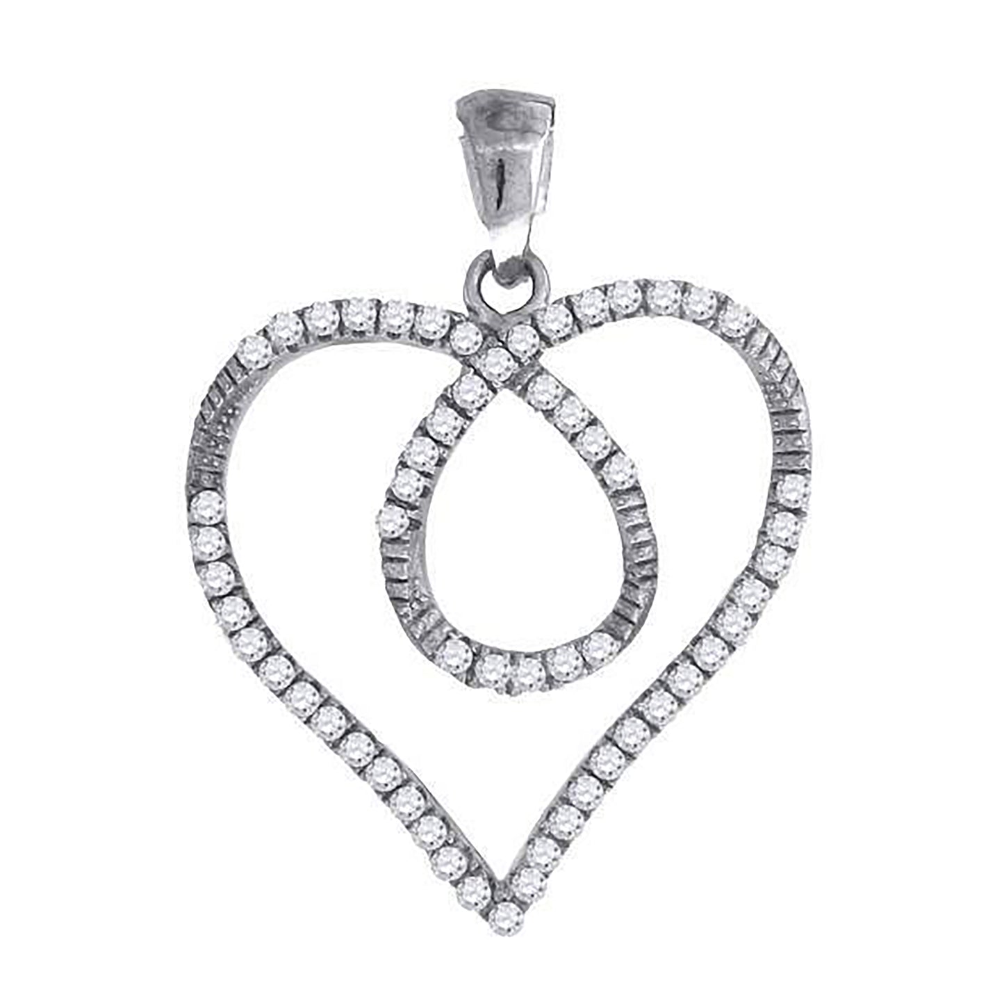 Sterling Silver Womens Cubic-Zirconia Heart Charm Pendant