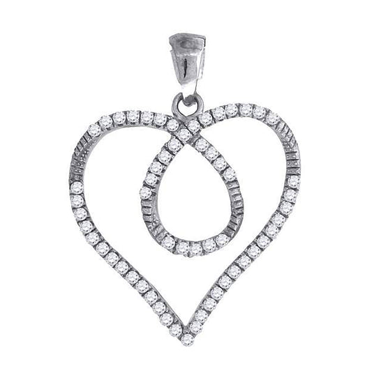 Sterling Silver Womens Cubic-Zirconia Heart Charm Pendant