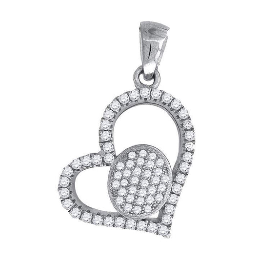 Sterling Silver Womens Cubic-Zirconia Heart Charm Pendant