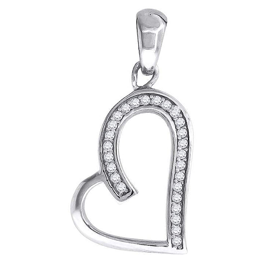 Sterling Silver Womens Cubic-Zirconia Heart Charm Pendant