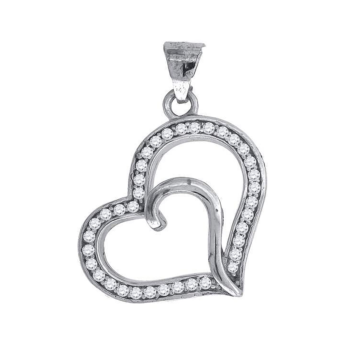 Sterling Silver Womens Cubic-Zirconia Heart Charm Pendant