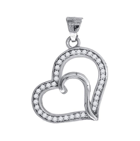 Sterling Silver Womens Cubic-Zirconia Heart Charm Pendant