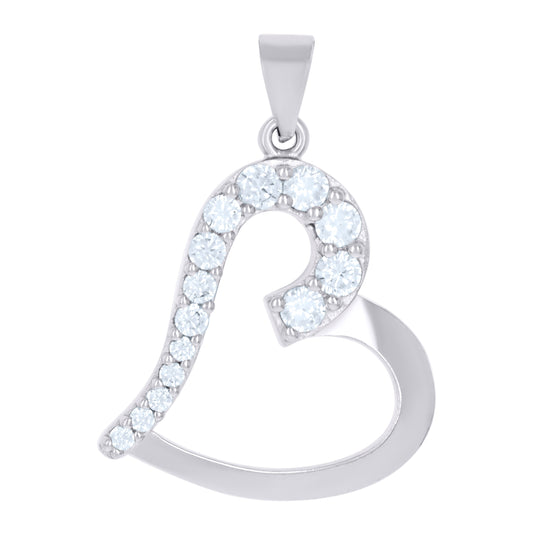 Sterling Silver Womens Cubic-Zirconia Heart Charm Pendant