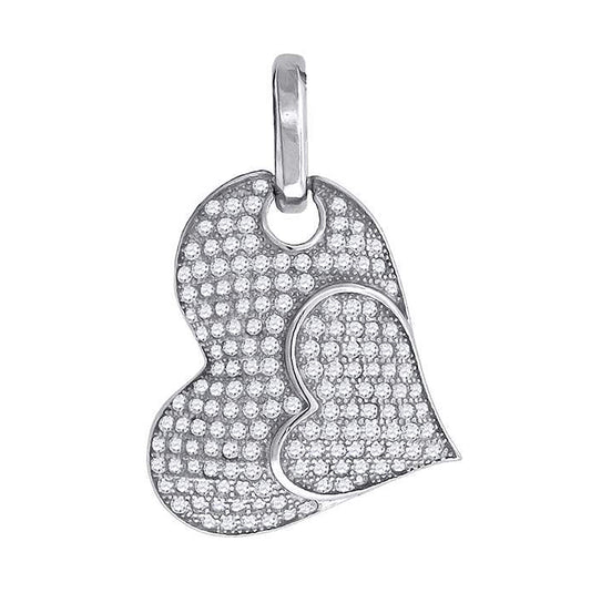 Sterling Silver Womens Cubic-Zirconia Heart Charm Pendant