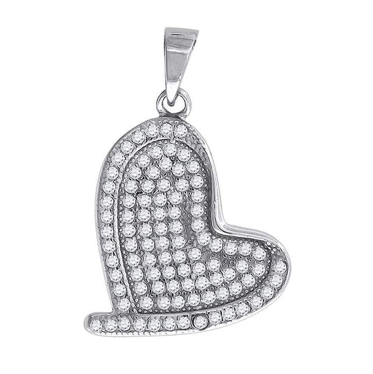 Sterling Silver Womens Cubic-Zirconia Heart Charm Pendant