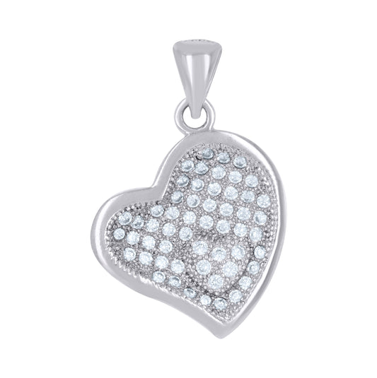 Sterling Silver Womens Cubic-Zirconia Heart Charm Pendant