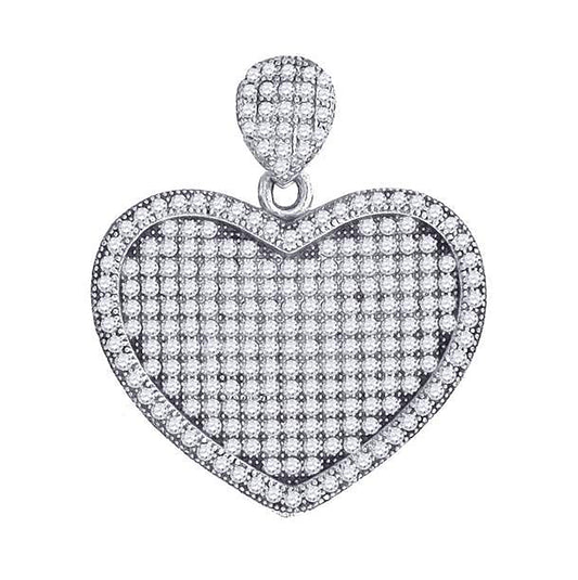 Sterling Silver Womens Cubic-Zirconia Heart Charm Pendant