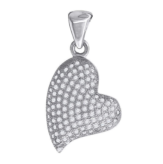 Sterling Silver Womens Cubic-Zirconia Heart Charm Pendant