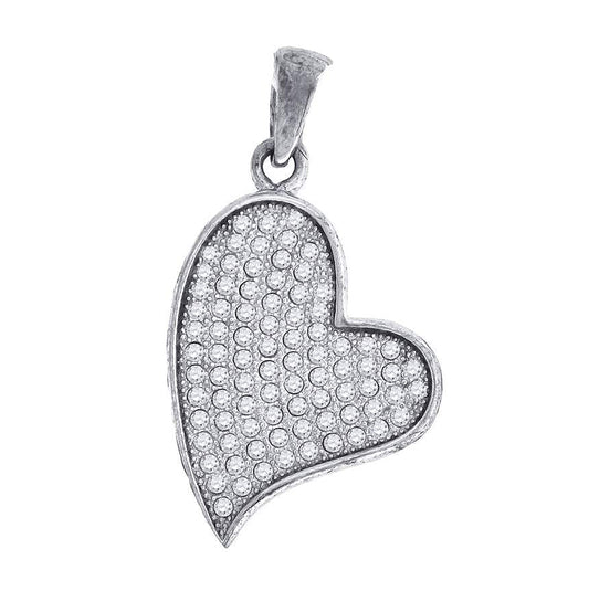 Sterling Silver Womens Cubic-Zirconia Heart Charm Pendant