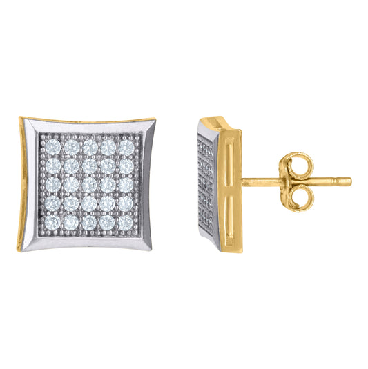 10K Gold Two-Tone Cubic-Zirconia Mens Kite 9.3mm X 9.3mm Push Back Studs