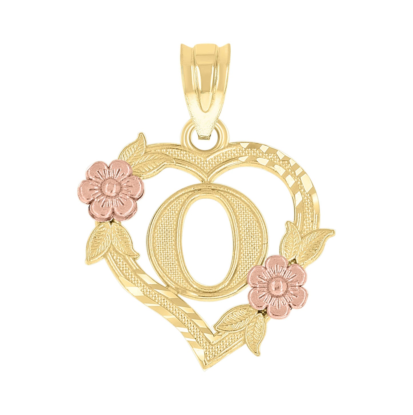 10K Two-Tone Gold Womens Heart Flower Initial Letter Charm Pendant