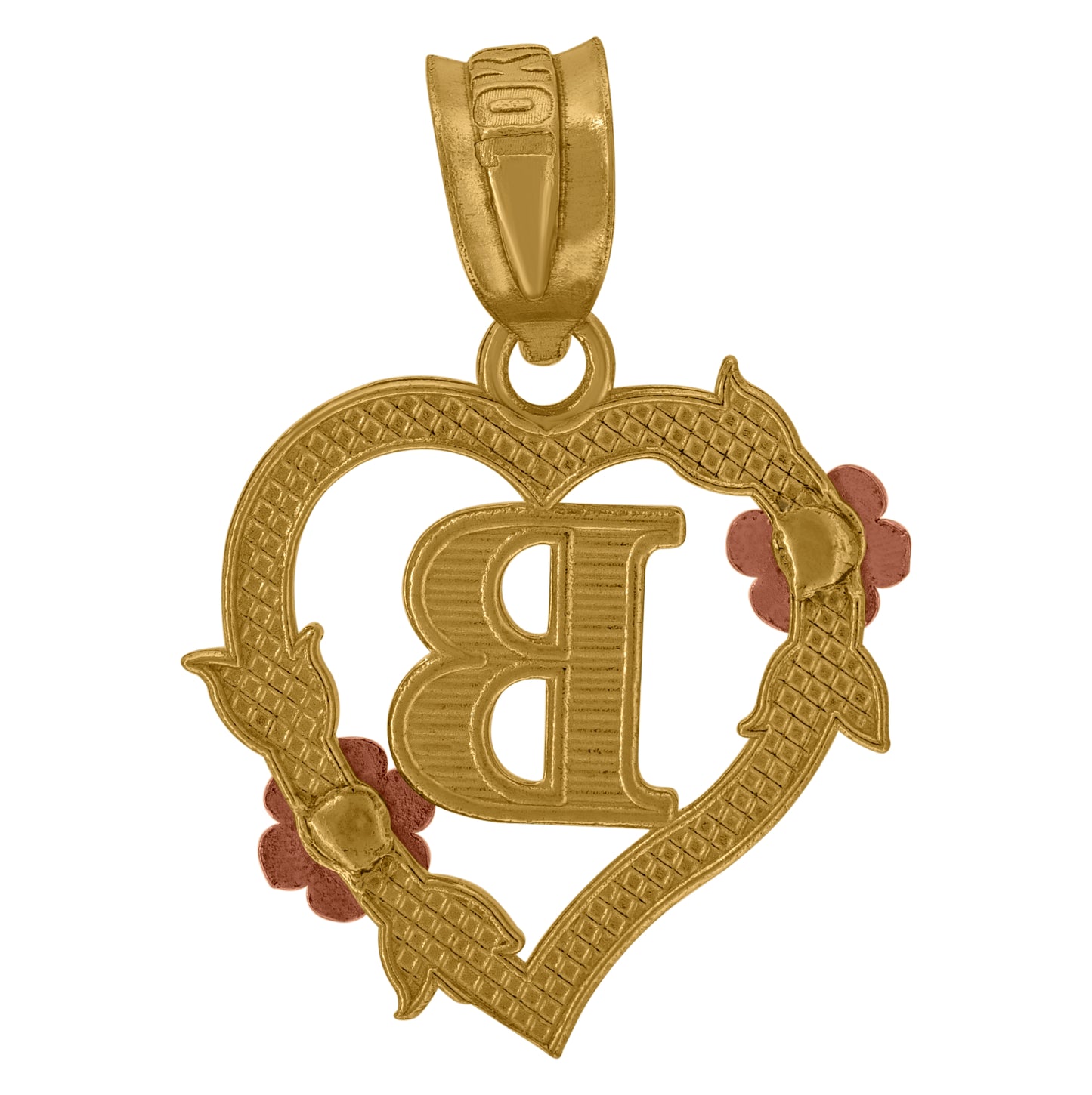 10K Two-Tone Gold Womens Heart Flower Initial Letter Charm Pendant