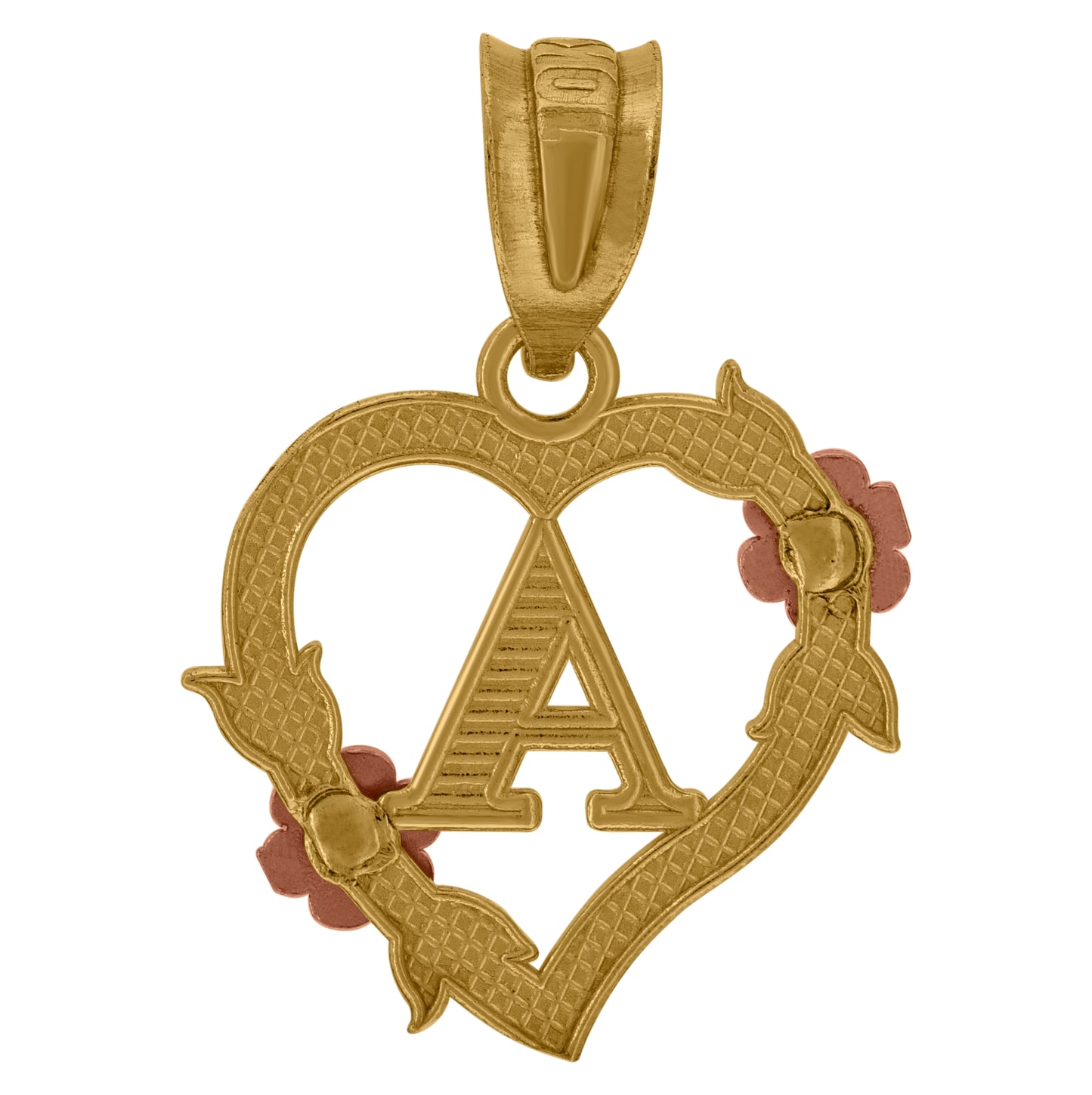 10K Two-Tone Gold Womens Heart Flower Initial Letter Charm Pendant