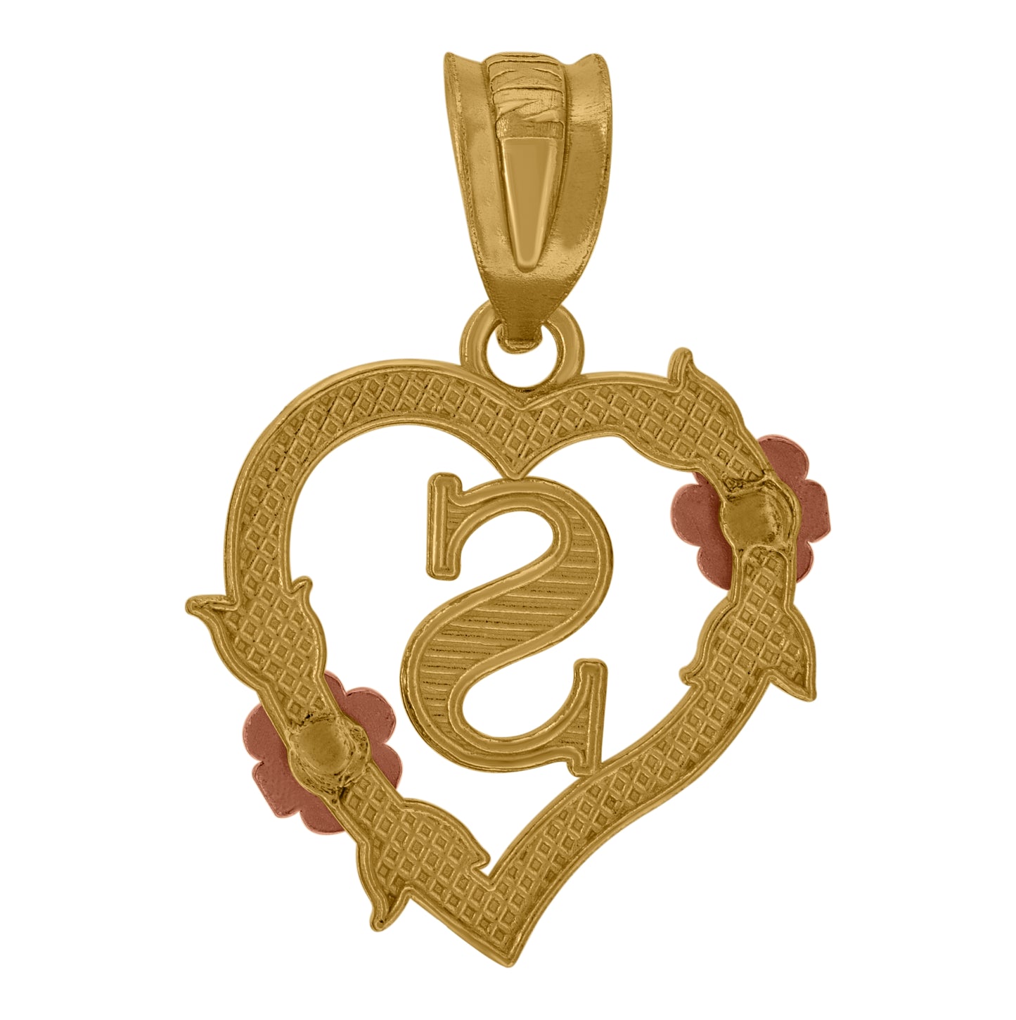 10K Two-Tone Gold Womens Heart Flower Initial Letter Charm Pendant