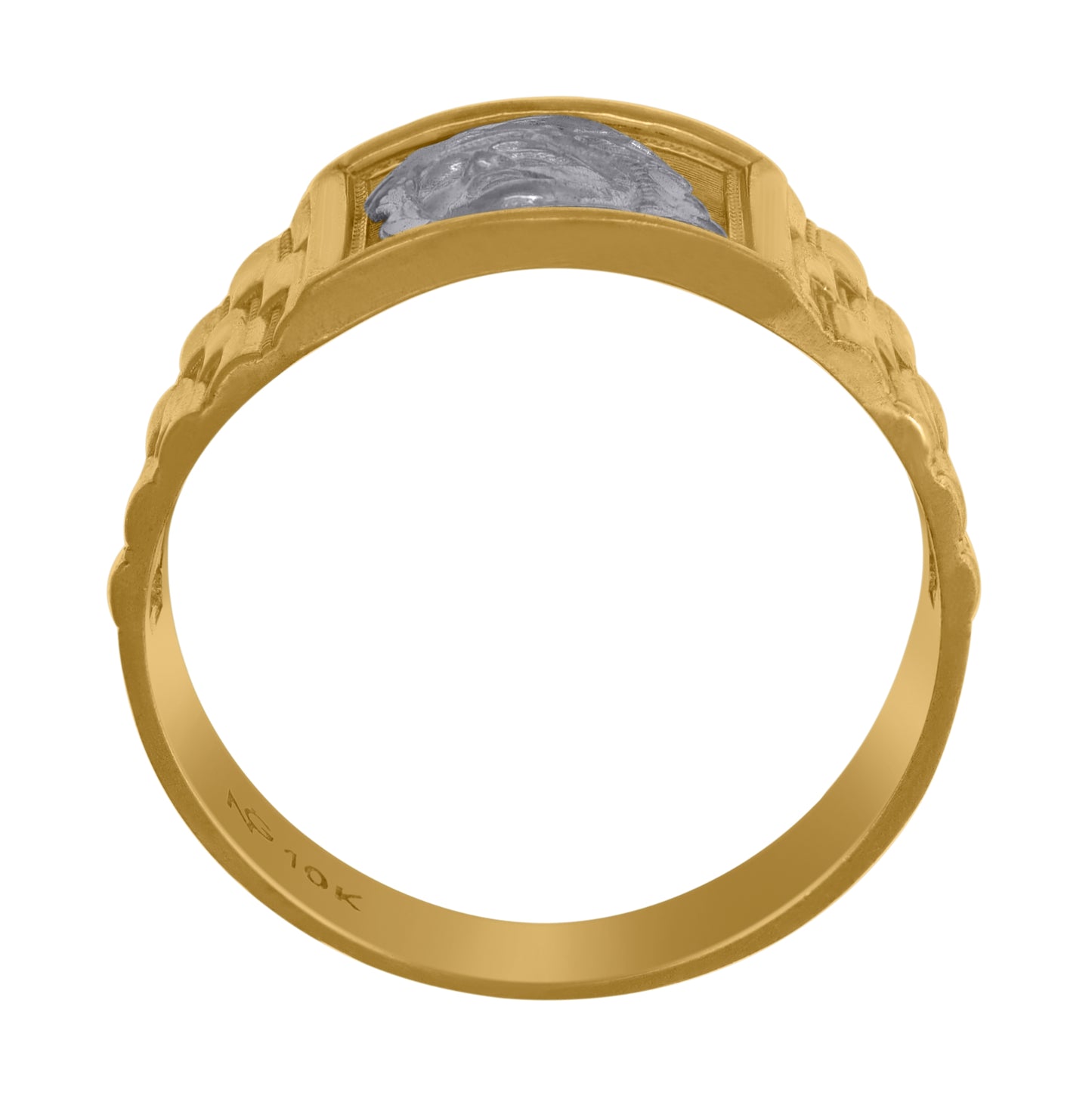 10K Two-Tone Gold Mens Textured Jesus Face Religious Ring