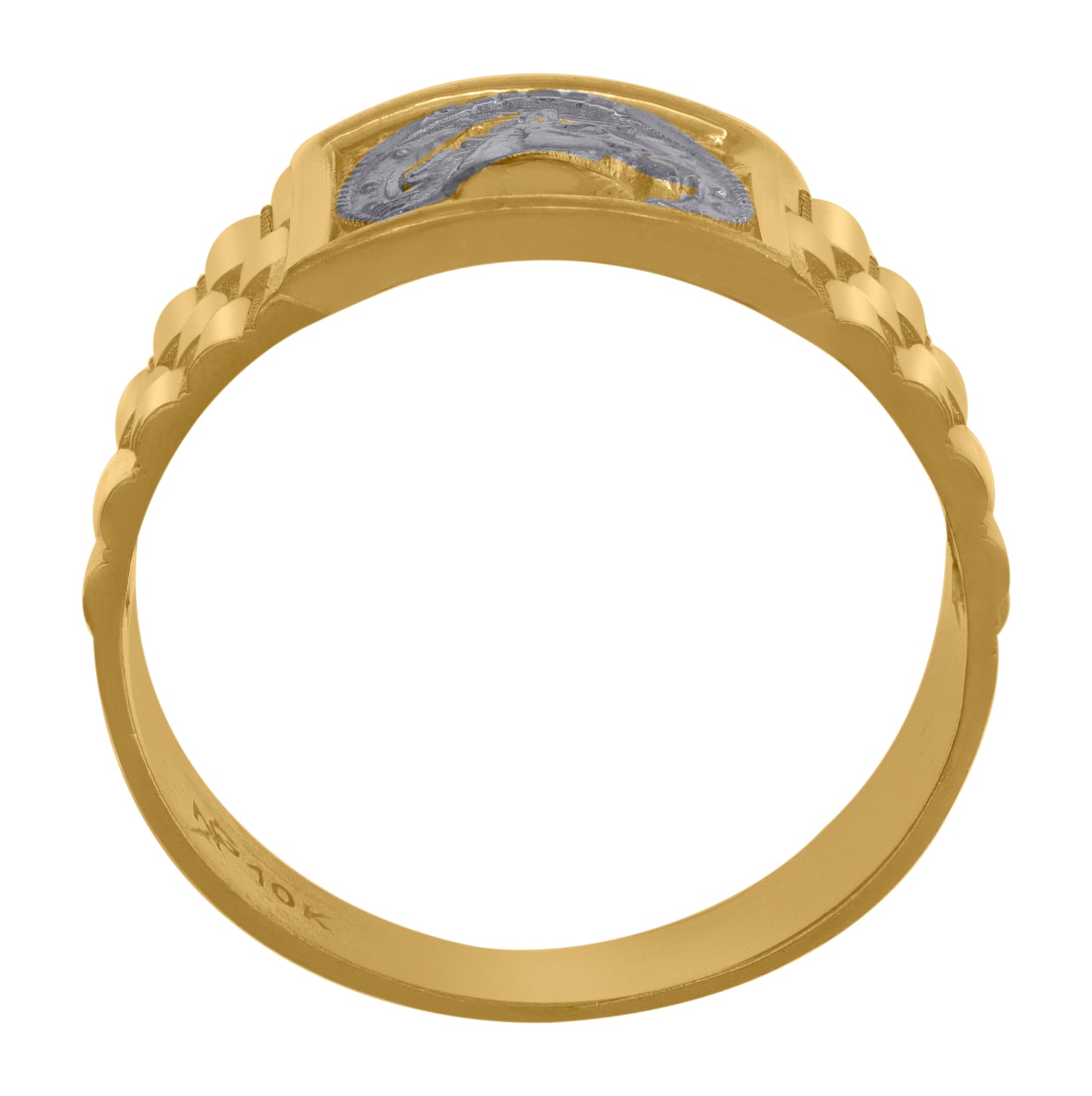 10K Two-Tone Gold Mens Textured Horseshoe Ring