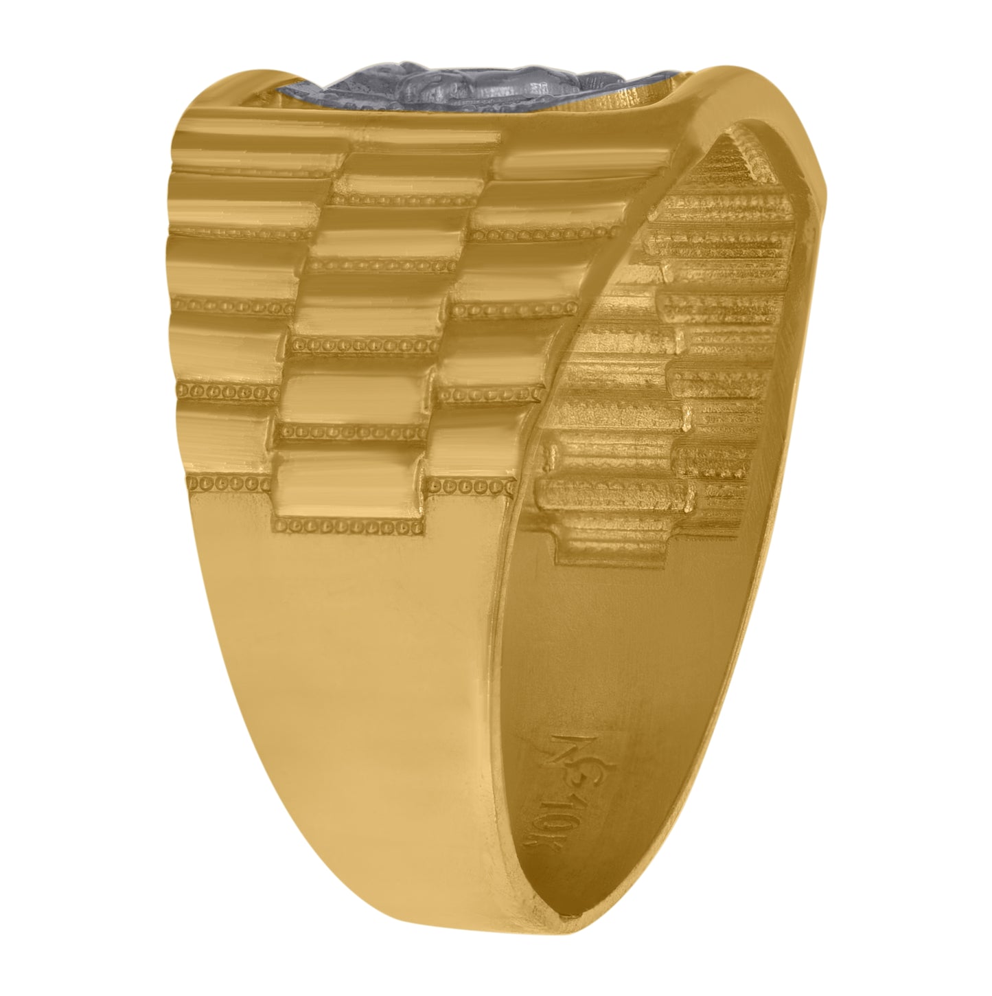 10K Two-Tone Gold Mens Textured Horseshoe Ring